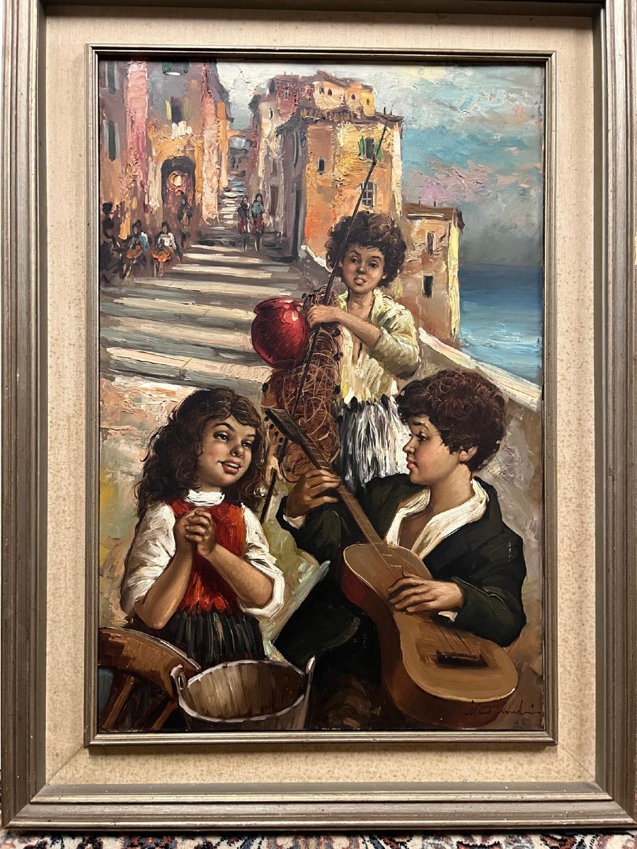 Italian Painting, Joy Of Children, Signed, Nimo Salvadori, 1918-photo-3
