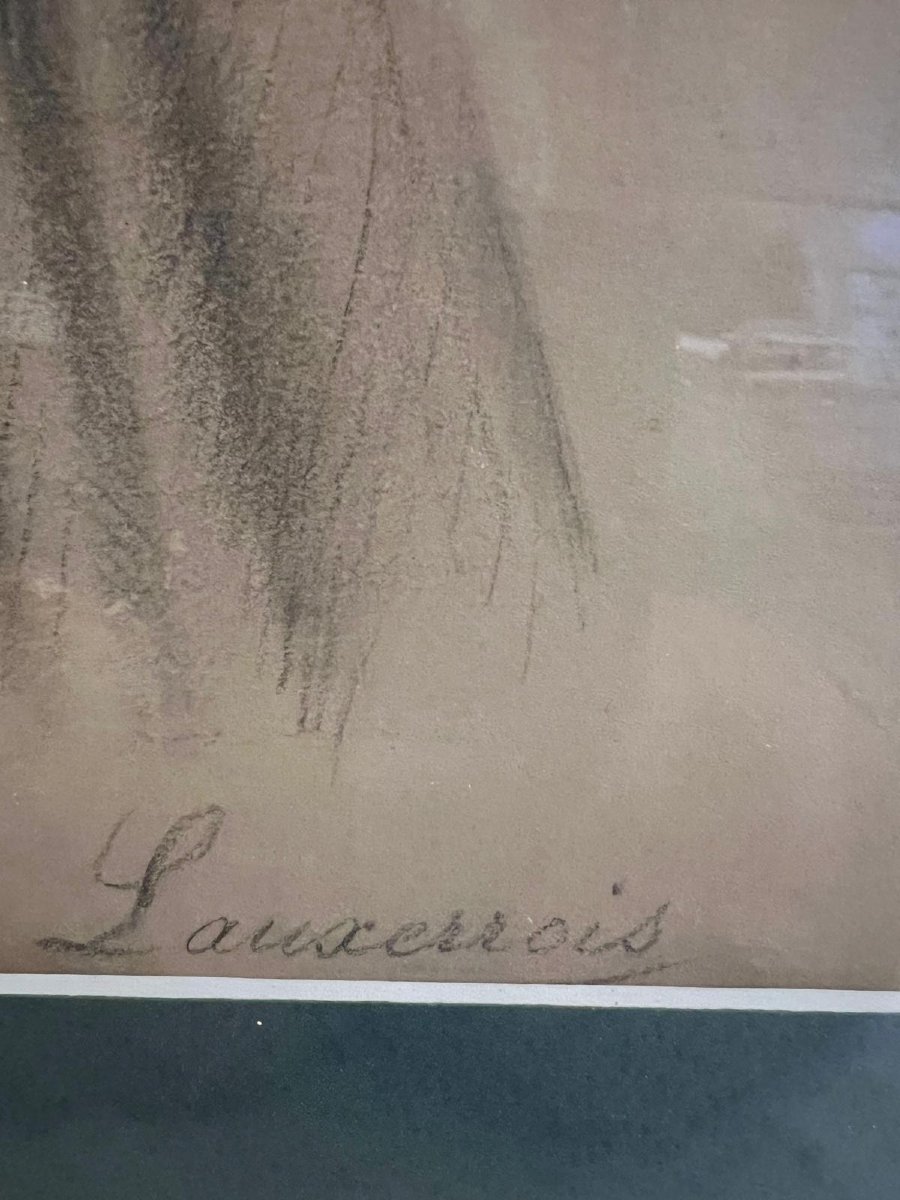 2 Paintings Portrait Of A Woman Signed Lauxerrois Charcoal On Paper. -photo-7