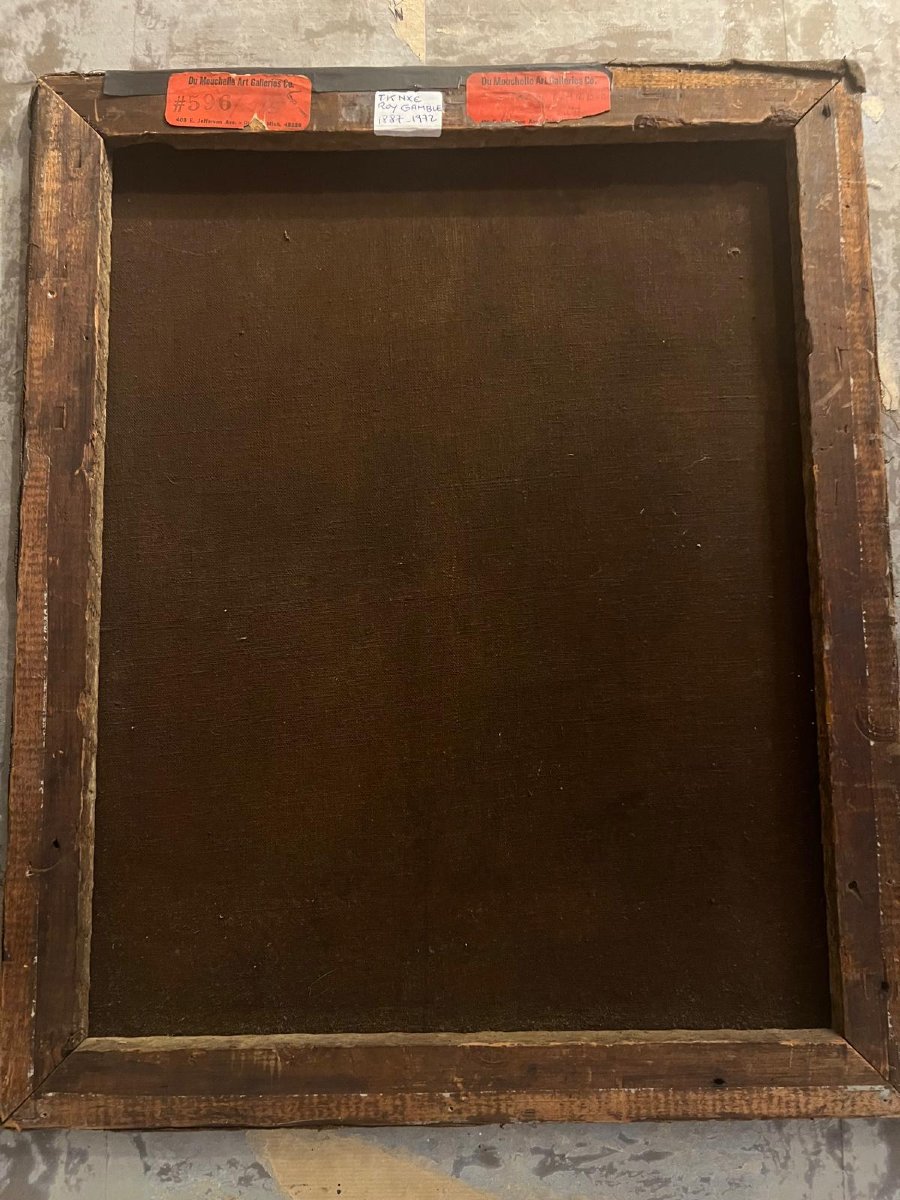 Tableau  le  Violoniste École Américaine, Étiquette  Roy  Camble  1887- 1972 Galerie USA au ver-photo-4