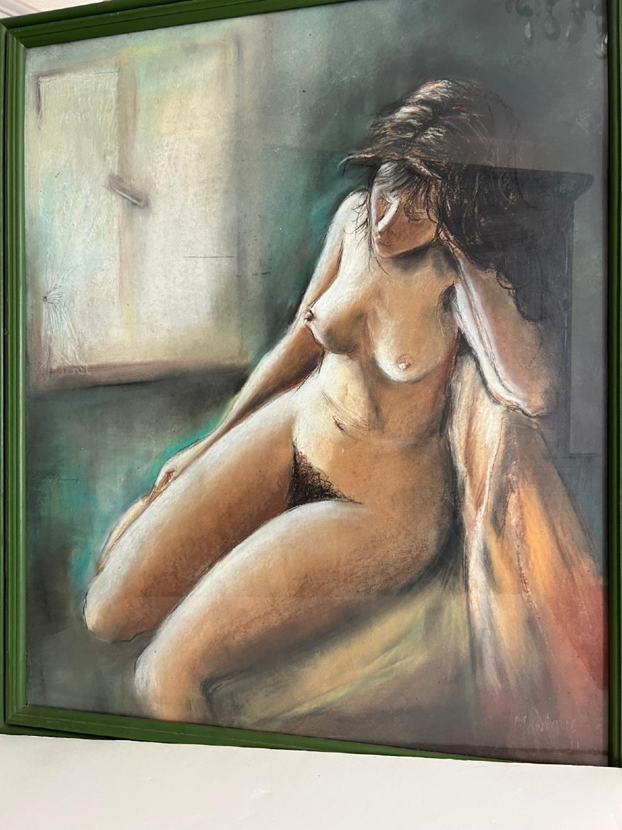 Painting Of A Nude Woman Pastel Signed Monique Blanchet Zeller.-photo-3