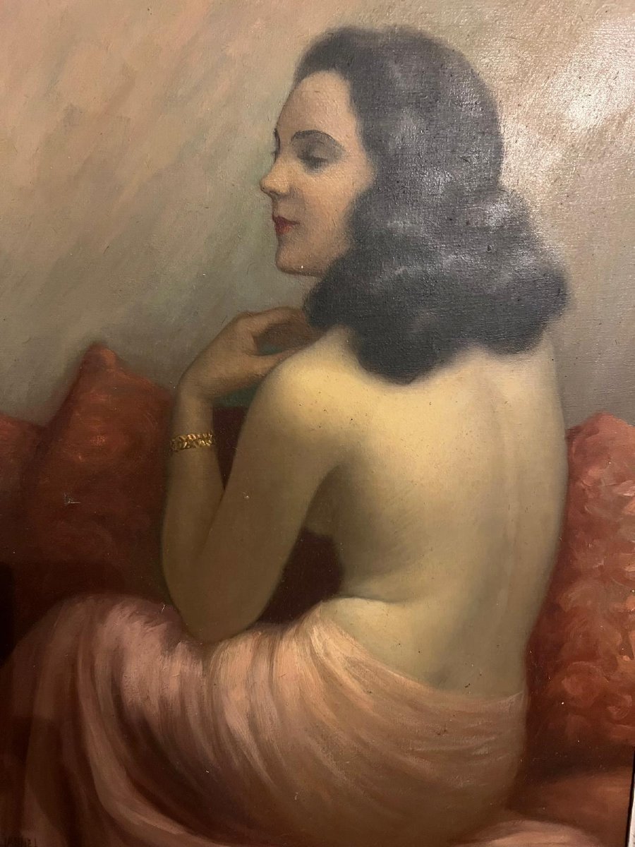 Painting Of A Woman From Behind, Signed Jean Jannel 1894, Sculpted Frame. -photo-3