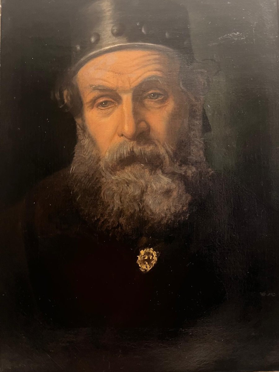Tableau  Portrait d'homme  avec  Casque,  Rèentoilé  chasis neuf   très belle calité. -photo-2