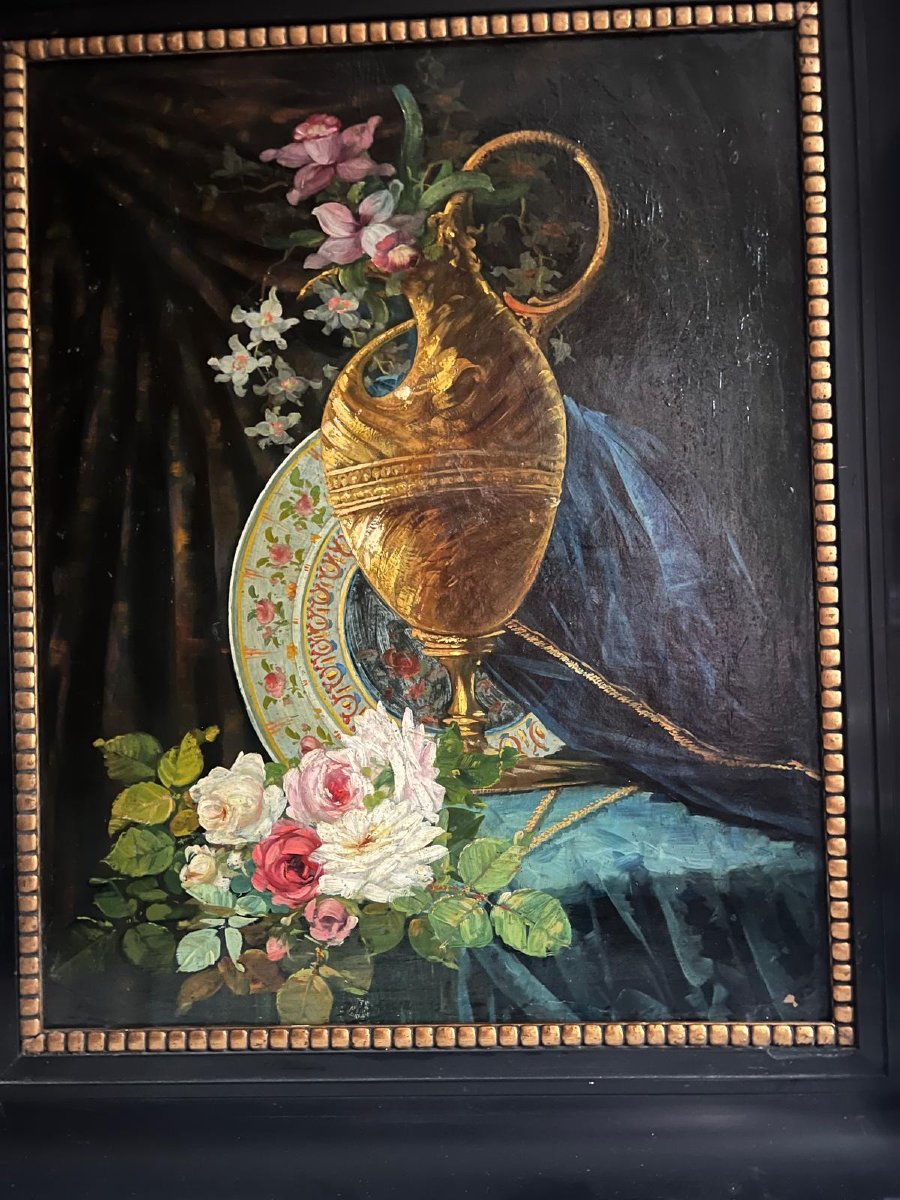 Tableau Nature morte jare de Fleurs Signé,  BM Paul  Martignon. -photo-4
