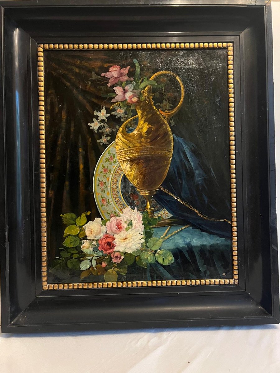 Tableau Nature morte jare de Fleurs Signé,  BM Paul  Martignon. -photo-2