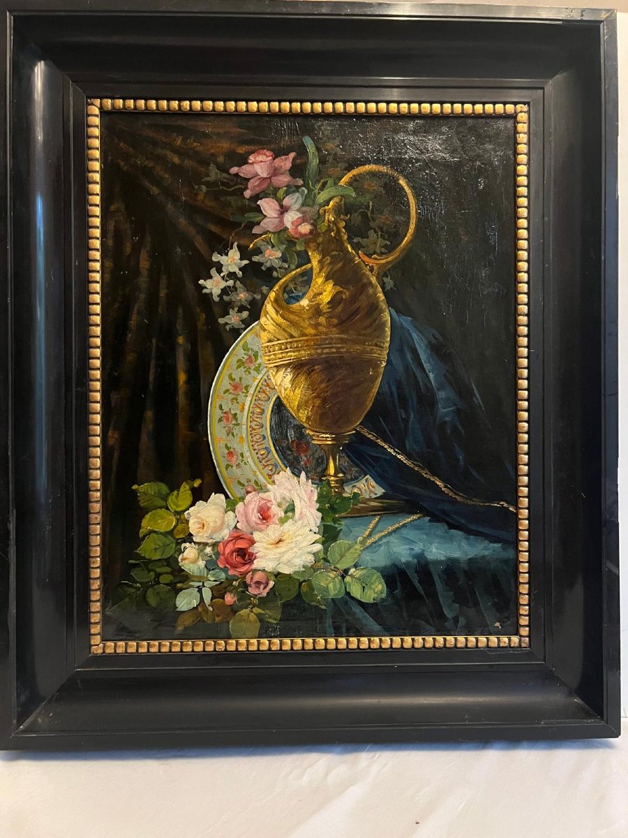 Tableau Nature morte jare de Fleurs Signé,  BM Paul  Martignon. -photo-3