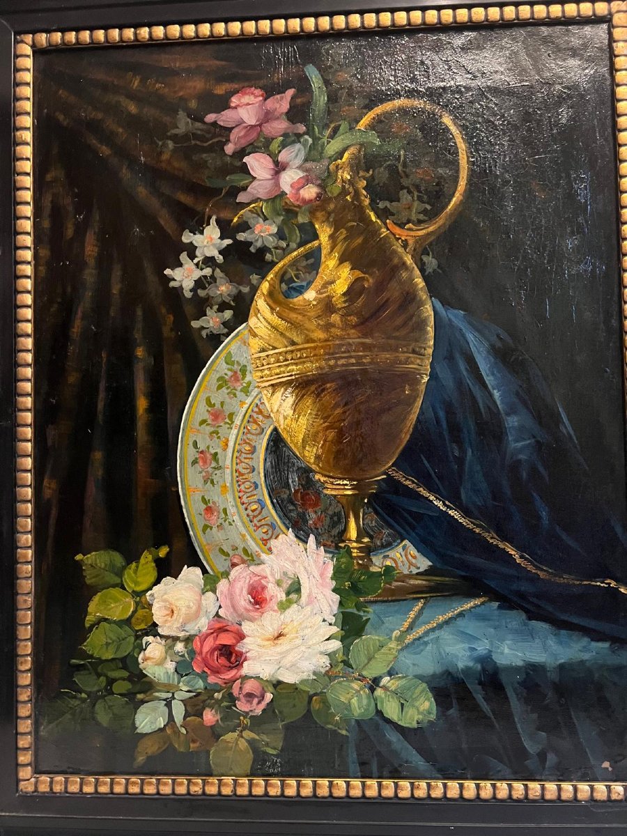 Tableau Nature morte jare de Fleurs Signé,  BM Paul  Martignon. -photo-4