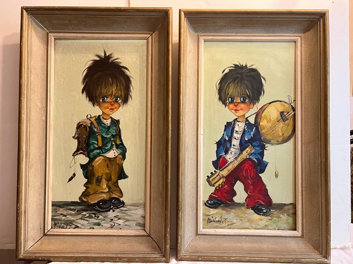 Deux  tableaux Poulbots  Originaux Signé Michel Thomas, peintre 1937-2014.
