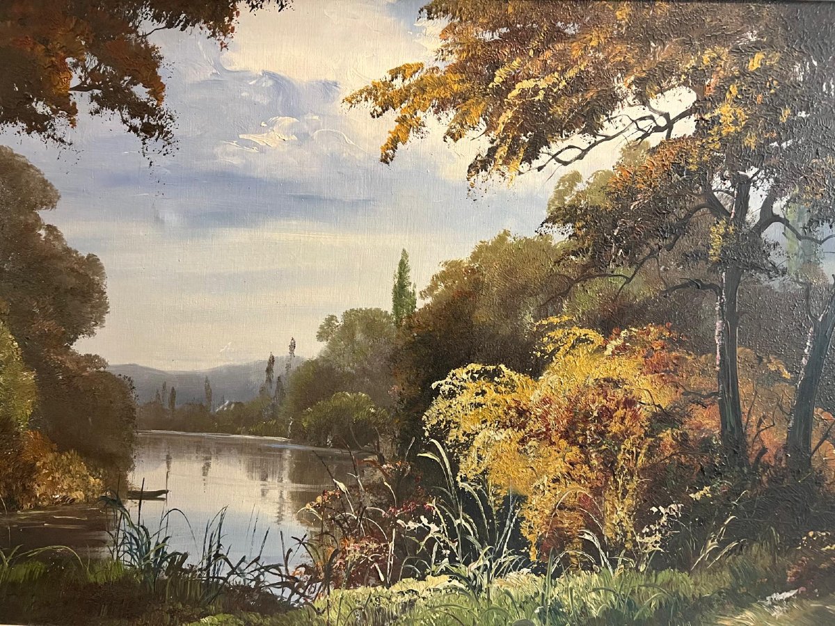 Tableau  Paysage  Signé  Sourbet,  Huile sur toile. -photo-3