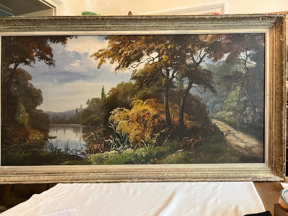 Tableau  Paysage  Signé  Sourbet,  Huile sur toile. -photo-1