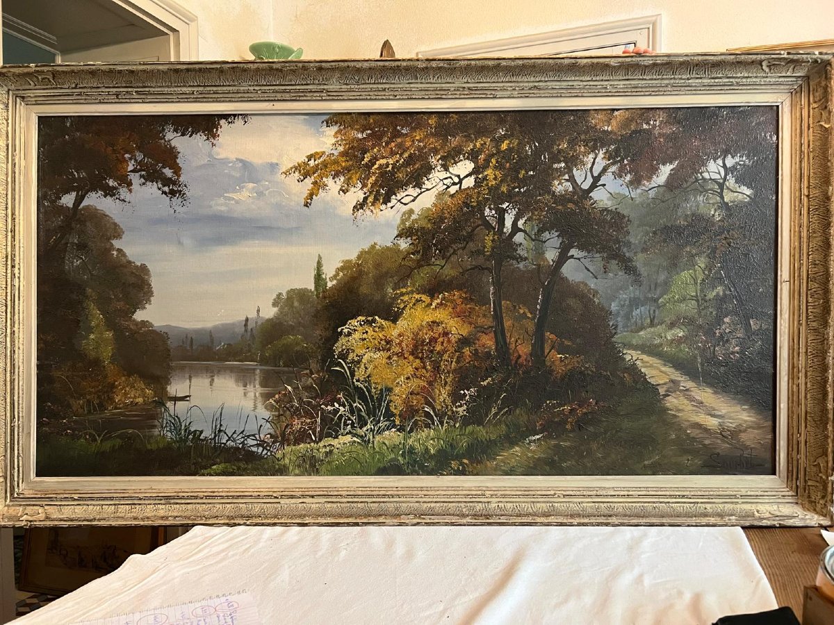Tableau  Paysage  Signé  Sourbet,  Huile sur toile. -photo-4