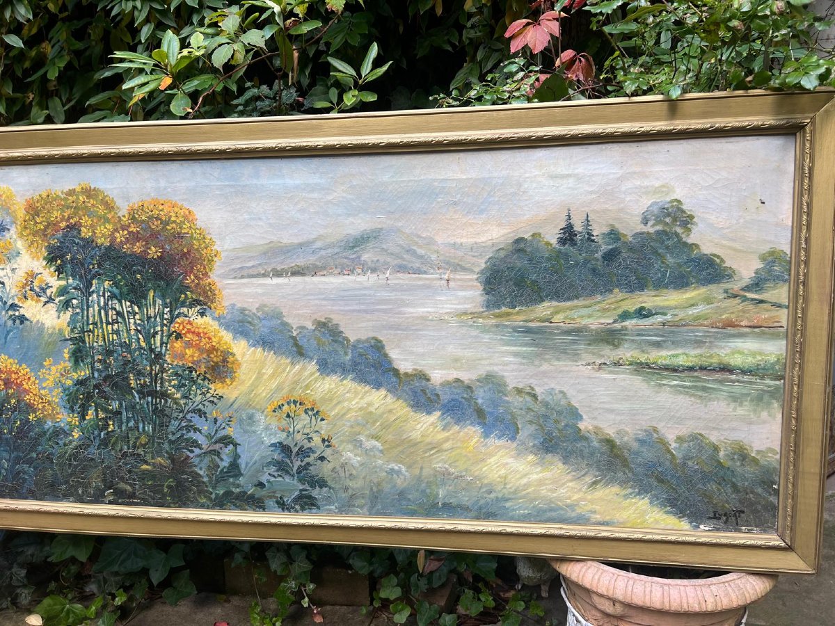Painting Landscape Flowery Meadow Signed Illegible. -photo-2