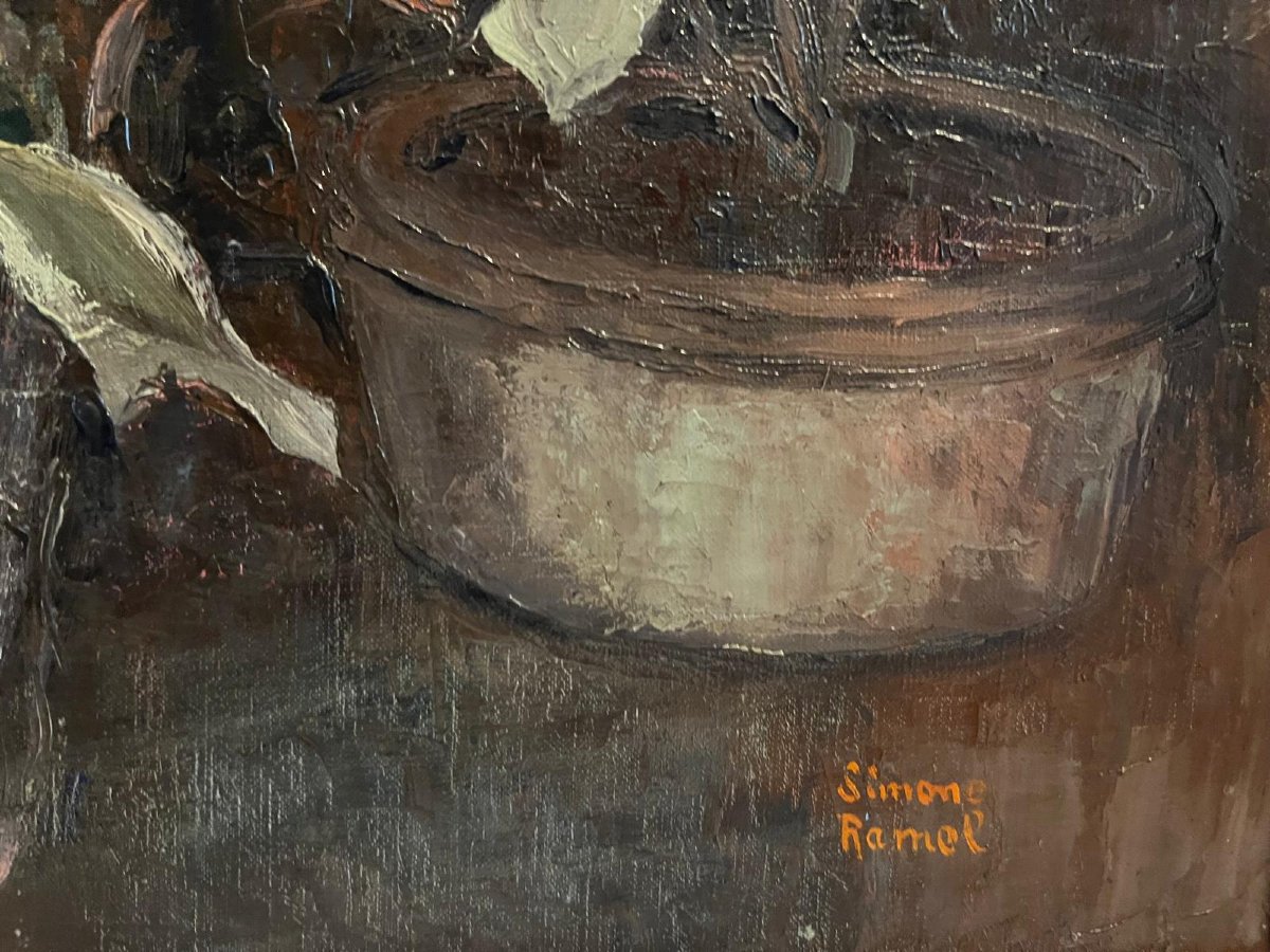 Still Life With Flowers Painting 20th Century Signed Simone Ramel, ? - 2013.-photo-4