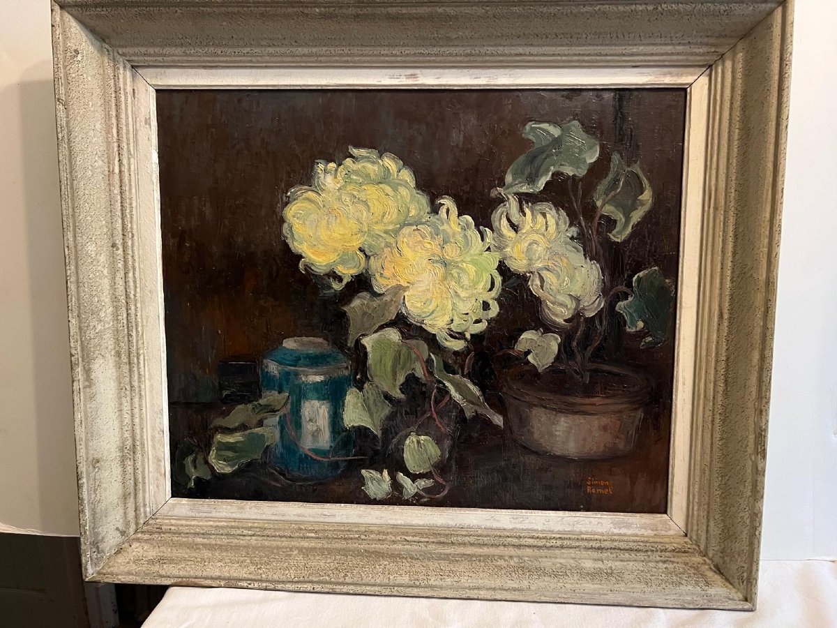 Still Life With Flowers Painting 20th Century Signed Simone Ramel, ? - 2013.-photo-3
