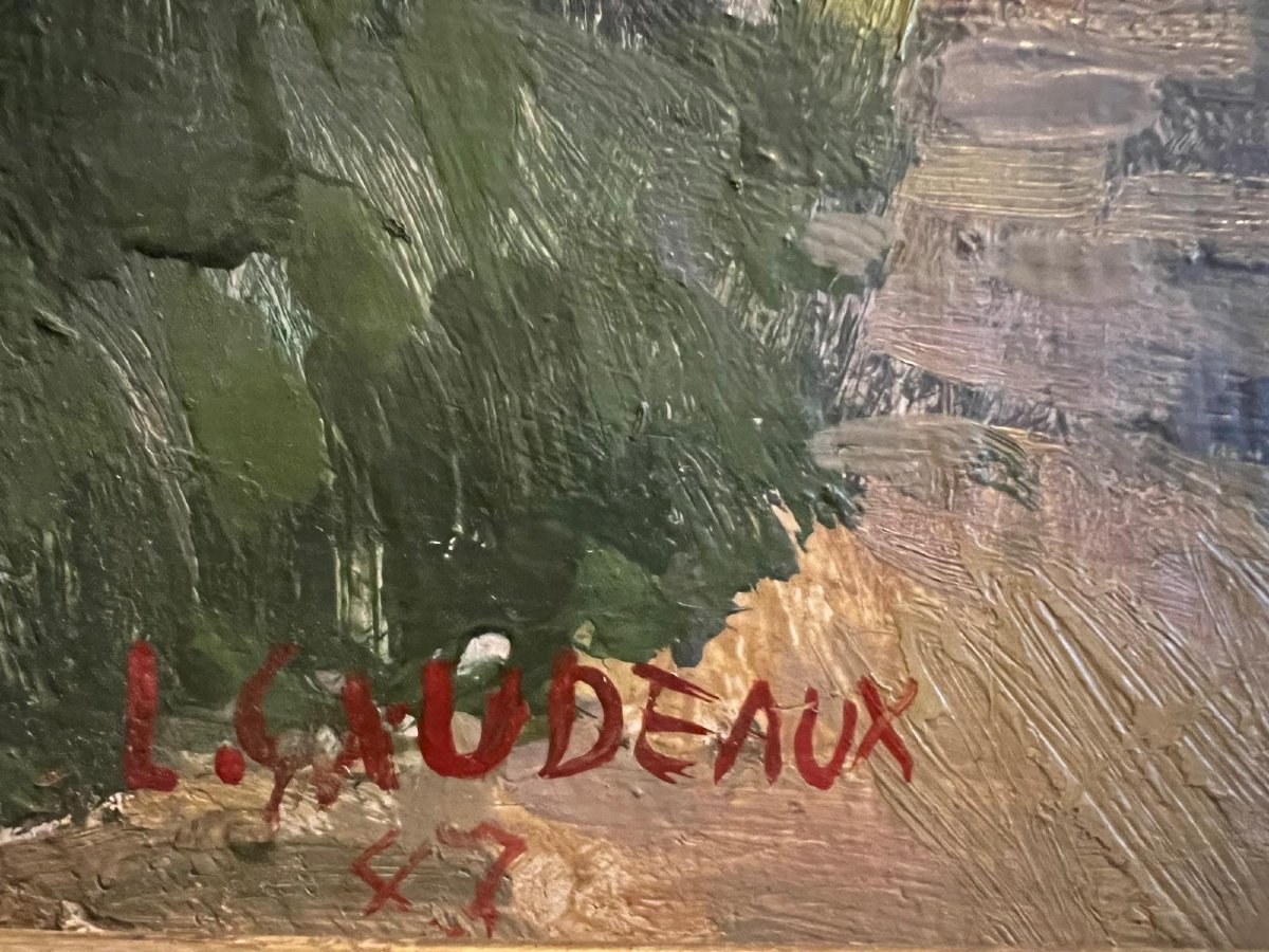 Tableau  Paysage à la Campagne Signé Léon Gaudeaux ,  1893-1947.-photo-4