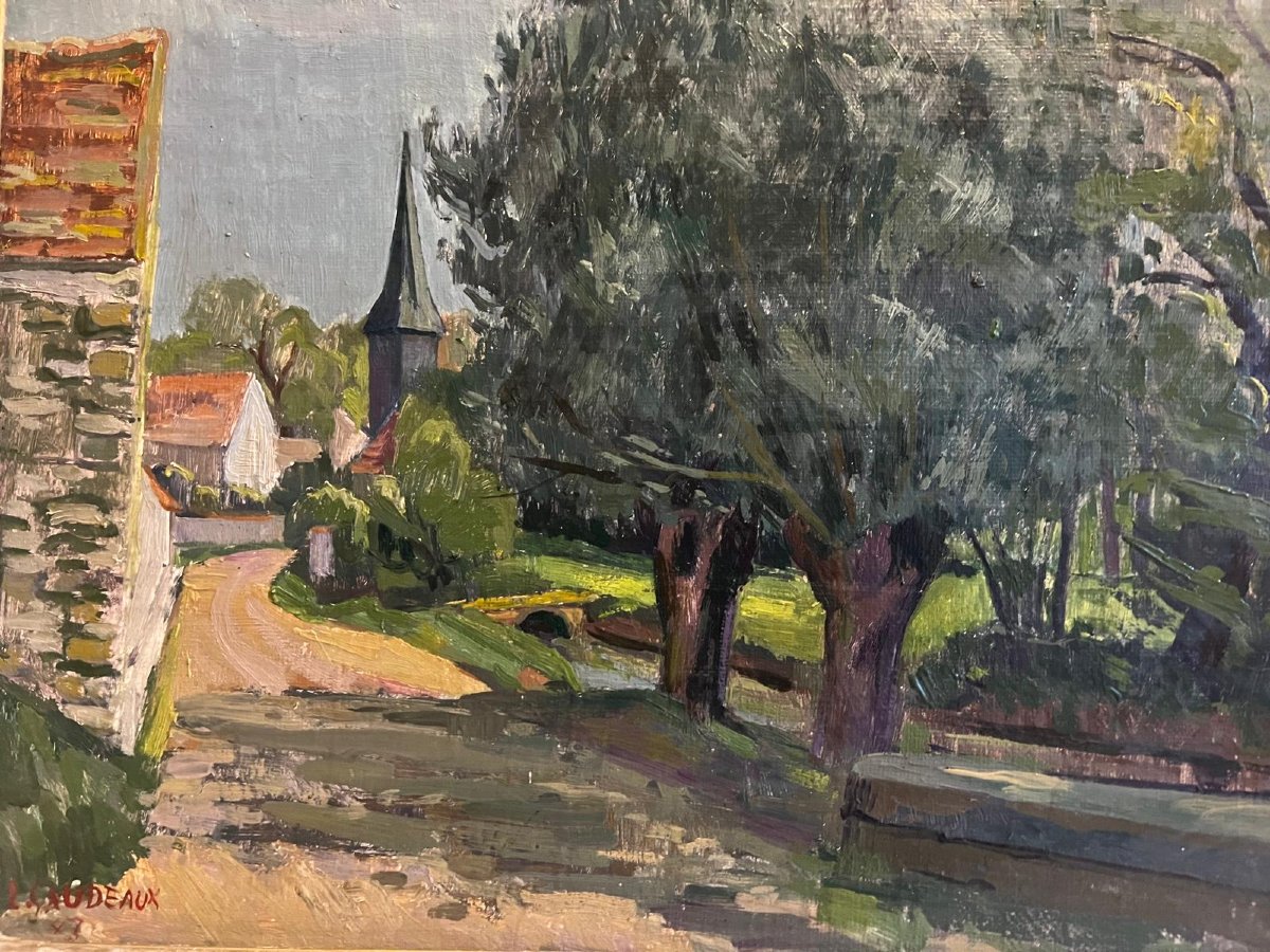 Tableau  Paysage à la Campagne Signé Léon Gaudeaux ,  1893-1947.-photo-1
