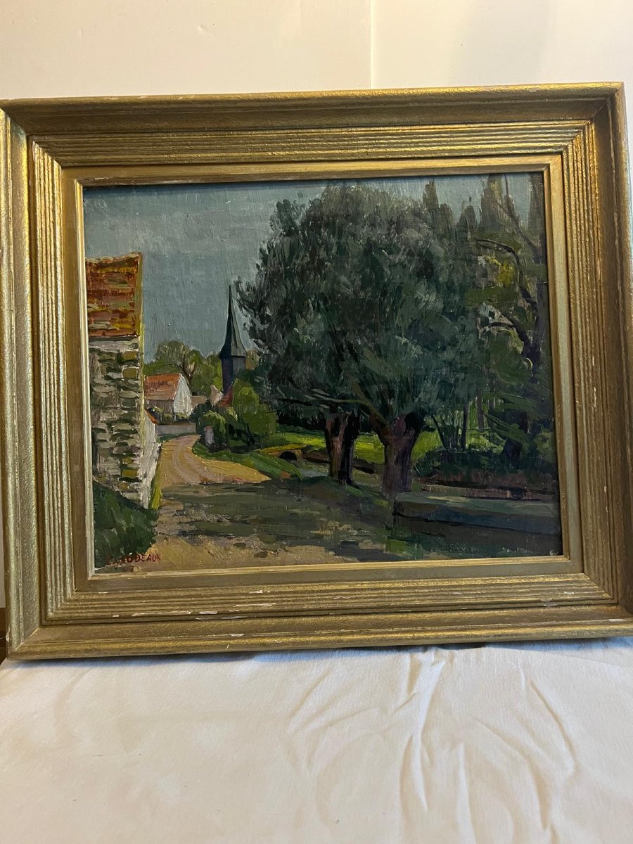 Tableau  Paysage à la Campagne Signé Léon Gaudeaux ,  1893-1947.-photo-2