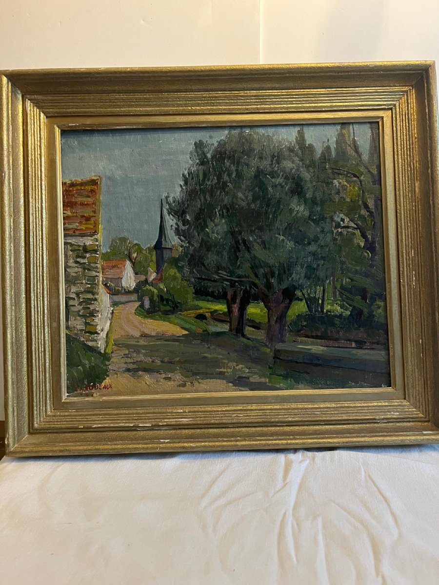 Tableau  Paysage à la Campagne Signé Léon Gaudeaux ,  1893-1947.-photo-3