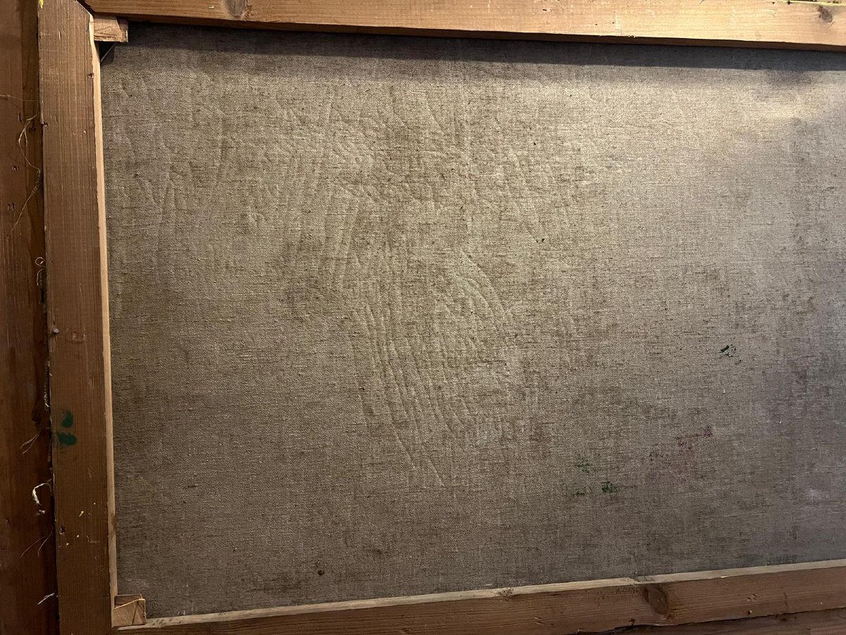 Tableau  Paysage  Forêt  XX  ème,  Huile  sur toile.  " Petite  restauration "-photo-4