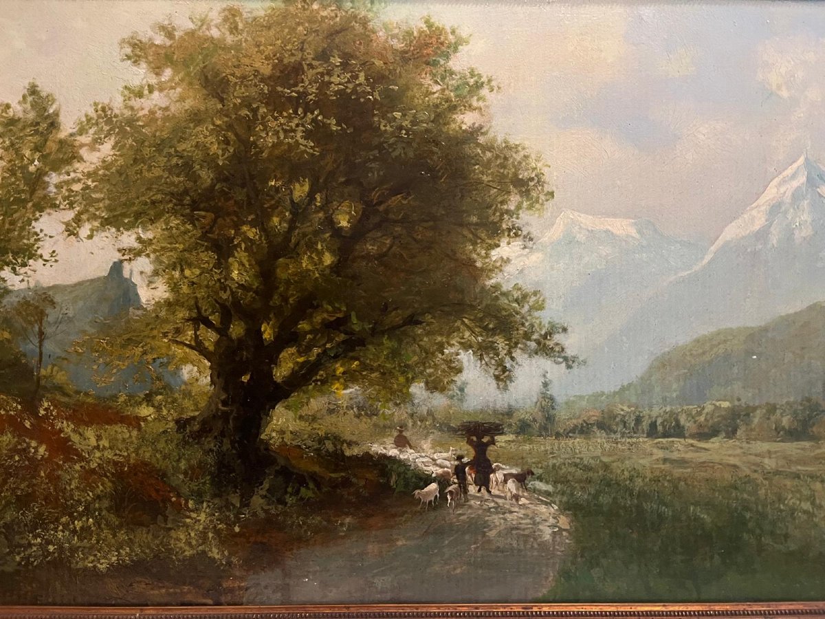 Tableau Paysage Italien  Berger  et son Troupeau Signé  Giacinto-Bo , 1832-1912-photo-2