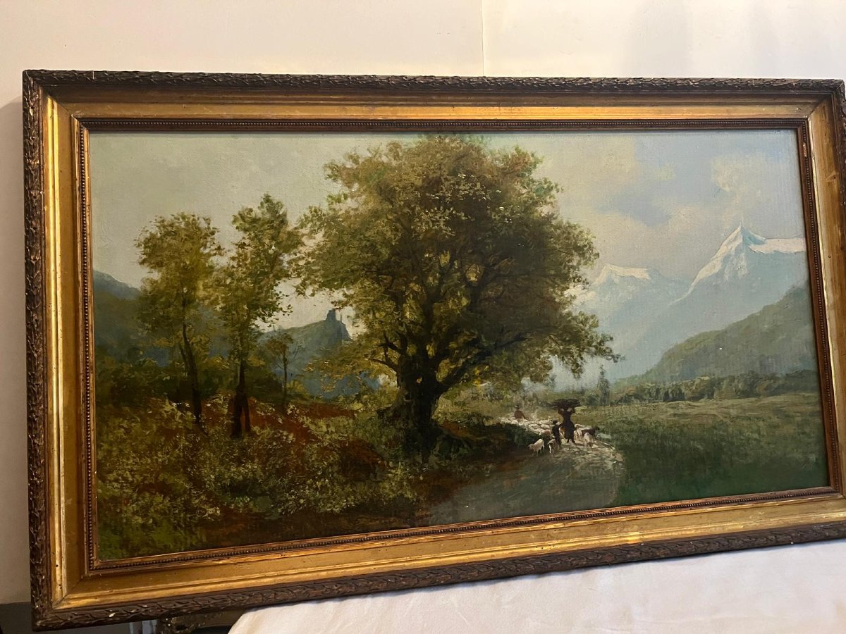Tableau Paysage Italien  Berger  et son Troupeau Signé  Giacinto-Bo , 1832-1912-photo-4