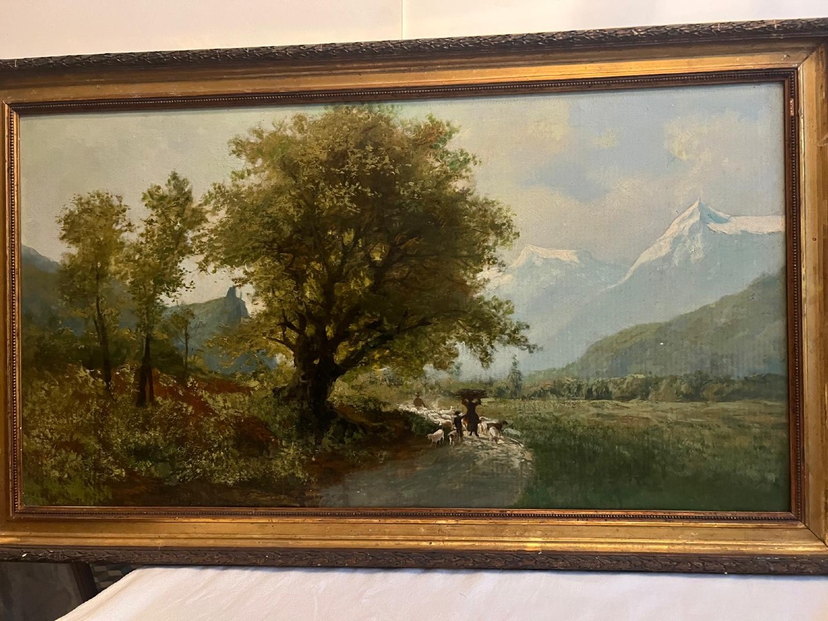Tableau Paysage Italien  Berger  et son Troupeau Signé  Giacinto-Bo , 1832-1912