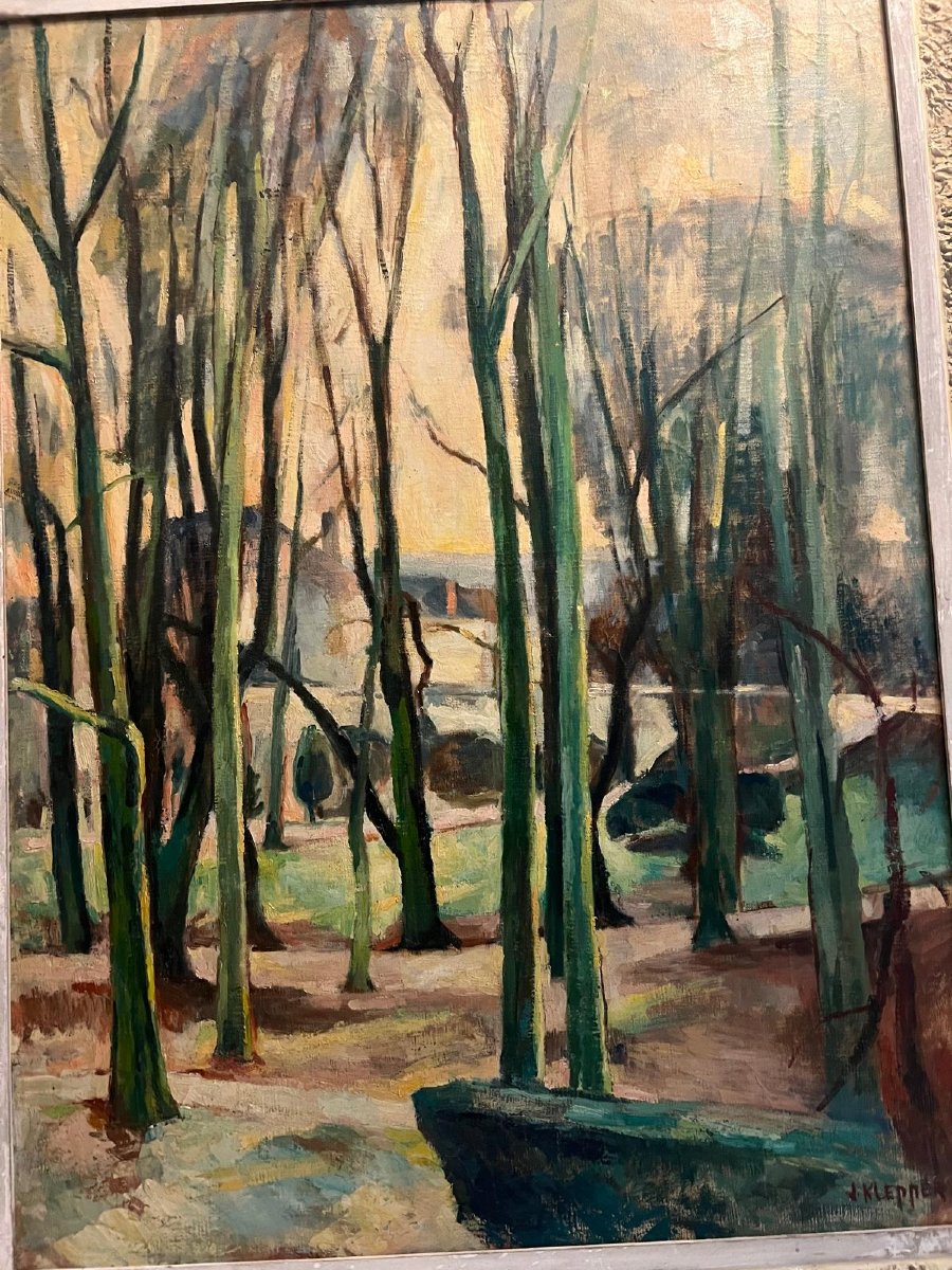Tableau Paysage Signé Jeanne Klepper XX ème née à Troyes  étiquette D'exposition  au  verso. -photo-2