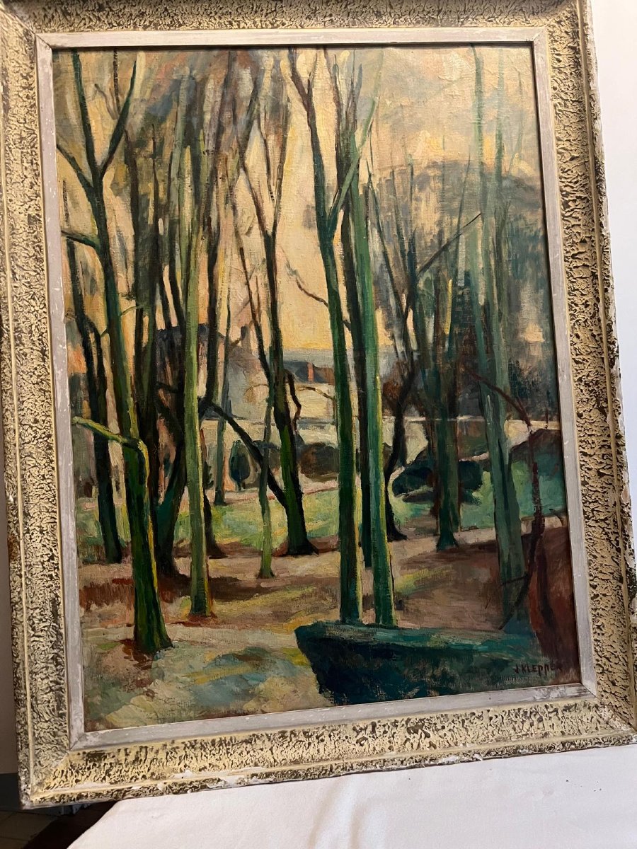Tableau Paysage Signé Jeanne Klepper XX ème née à Troyes  étiquette D'exposition  au  verso. -photo-3