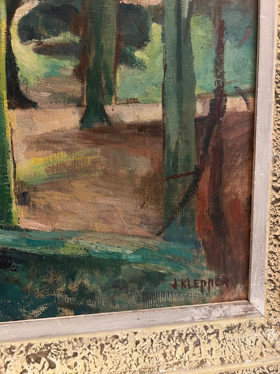 Tableau Paysage Signé Jeanne Klepper XX ème née à Troyes  étiquette D'exposition  au  verso. -photo-4