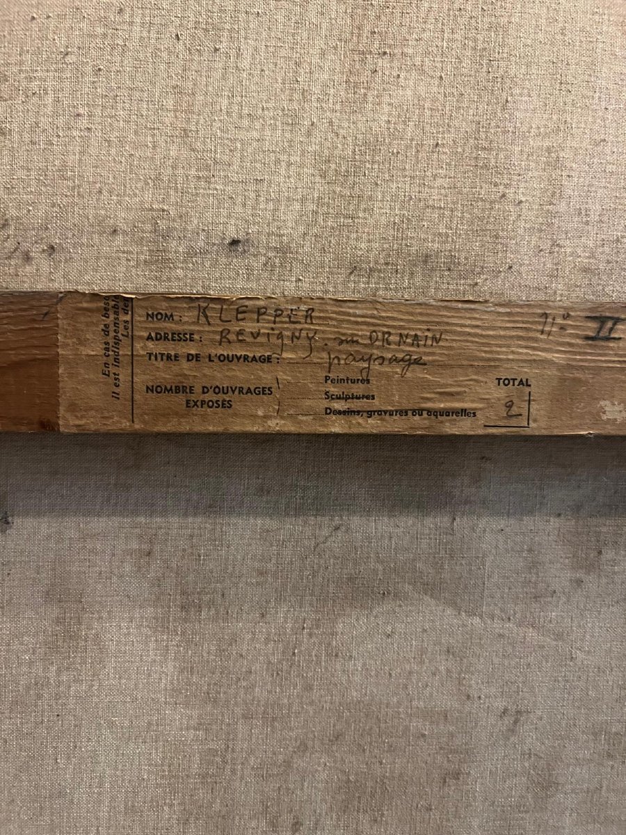 Tableau Paysage Signé Jeanne Klepper XX ème née à Troyes  étiquette D'exposition  au  verso. -photo-5