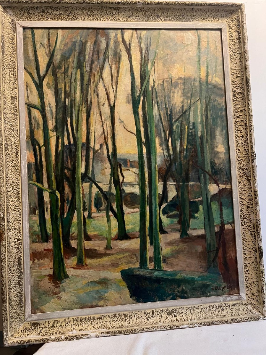 Tableau Paysage Signé Jeanne Klepper XX ème née à Troyes  étiquette D'exposition  au  verso. 