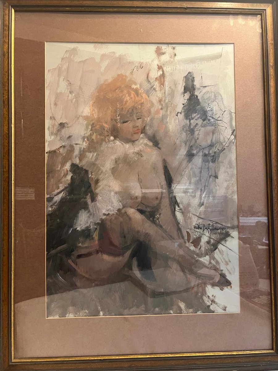 Painting Swiss School Half-nude Woman, Gouache On Paper Signed Illegible. -photo-3