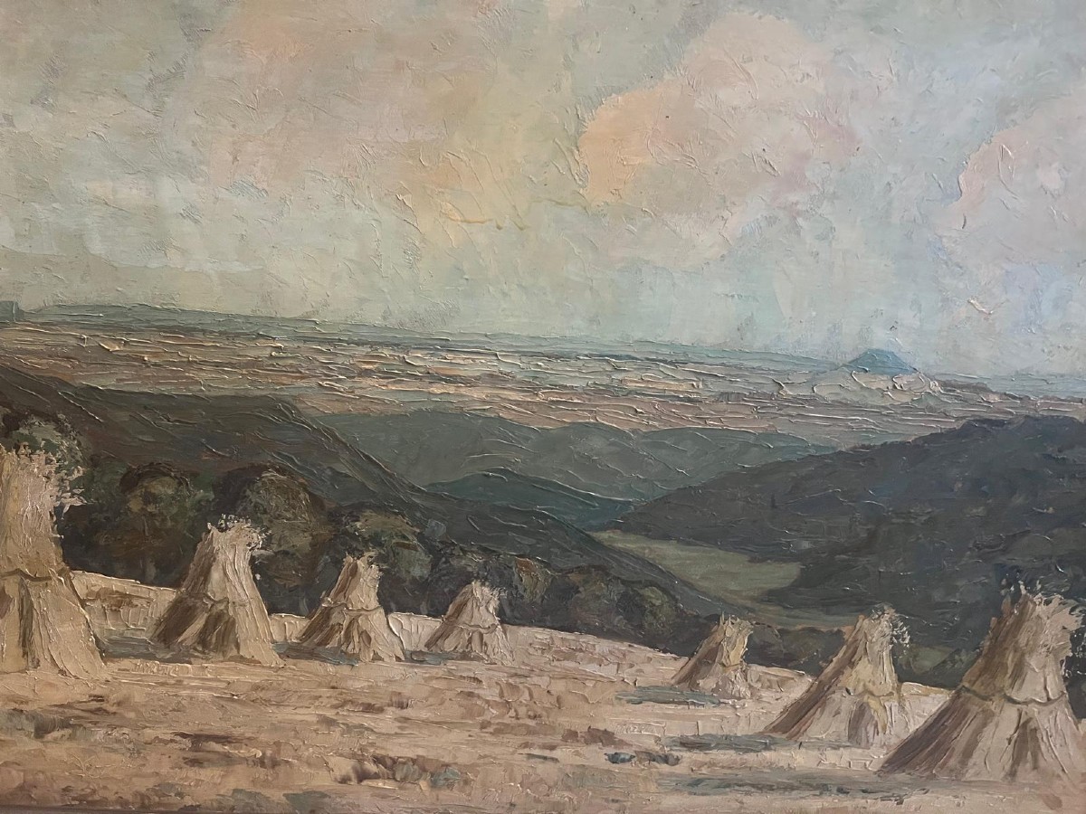 Tableau  École  Russe  la Moisson Signé Bas Gauche Illisible, Huile sur Panneau. 
