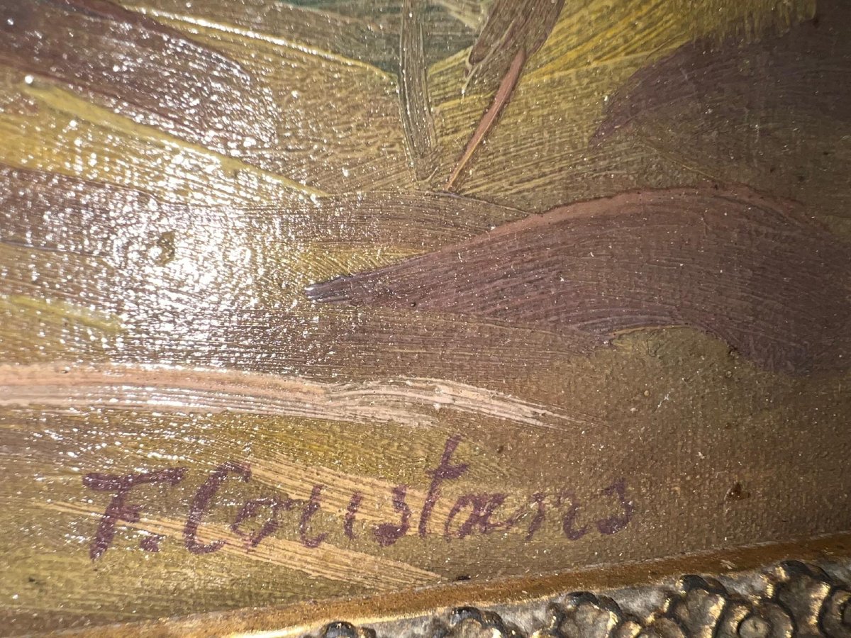 Tableau  chien  de chasse Signé  Fernand Pierre Coustons  1876-1973-photo-3