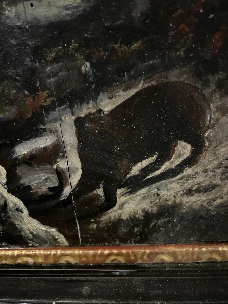 Tableau  19ème  Chasse  à l'ours  Signé  Peraté -photo-6