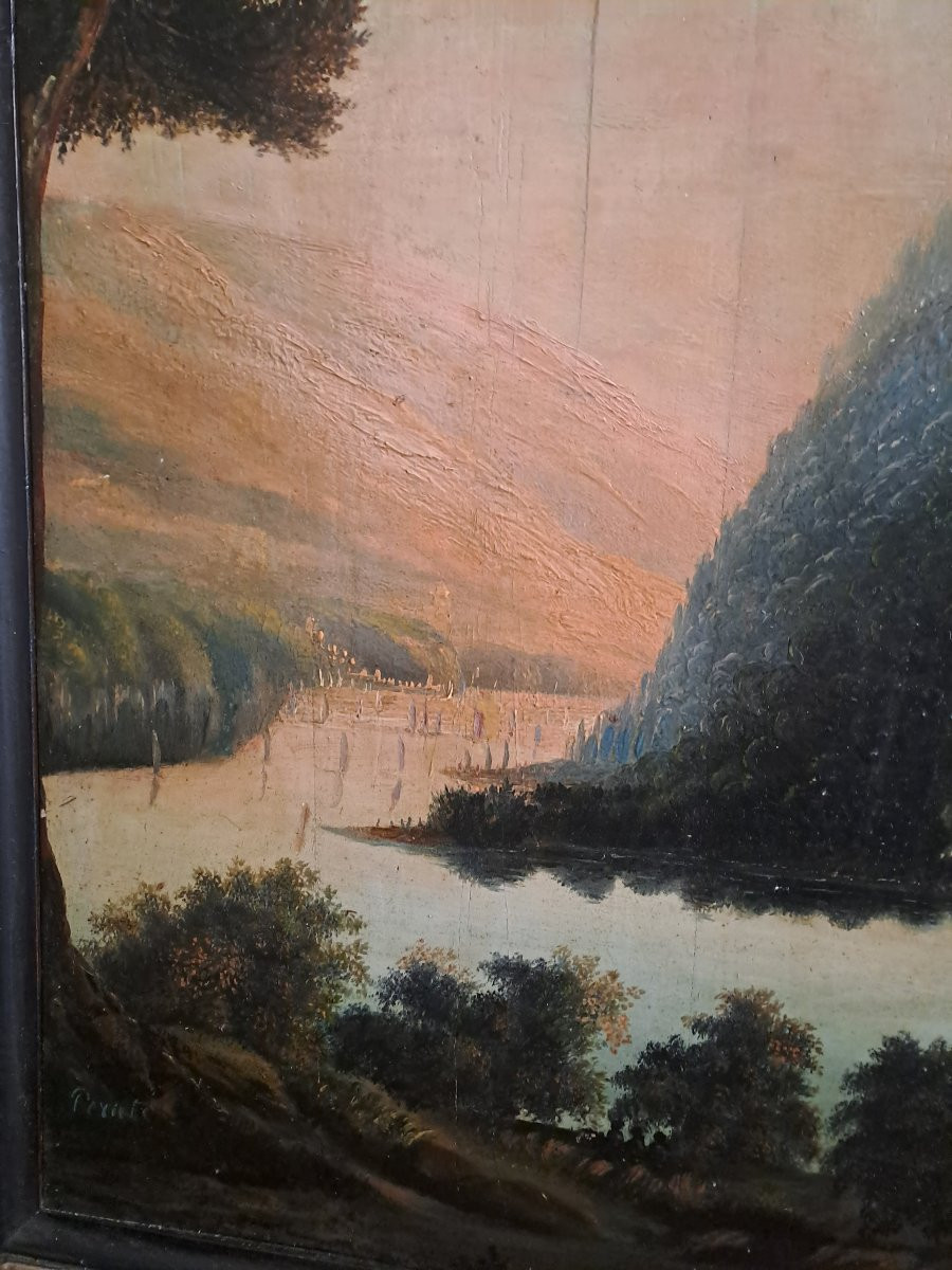 19th Century Landscape Painting Signed Peraté  -photo-4