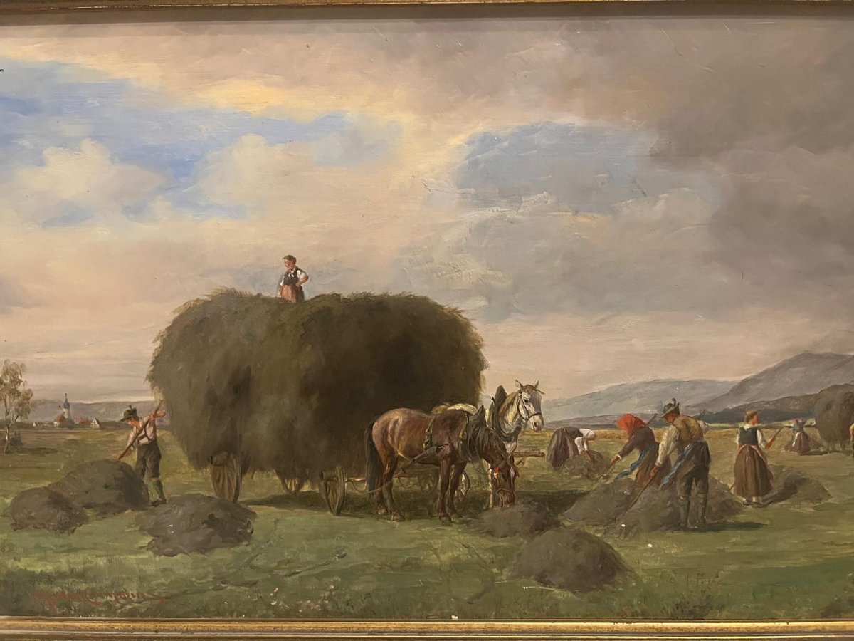 Painting Of Field Work, Haymaking, Signed Ludwig Müller Cornelius 1864-1946.-photo-2