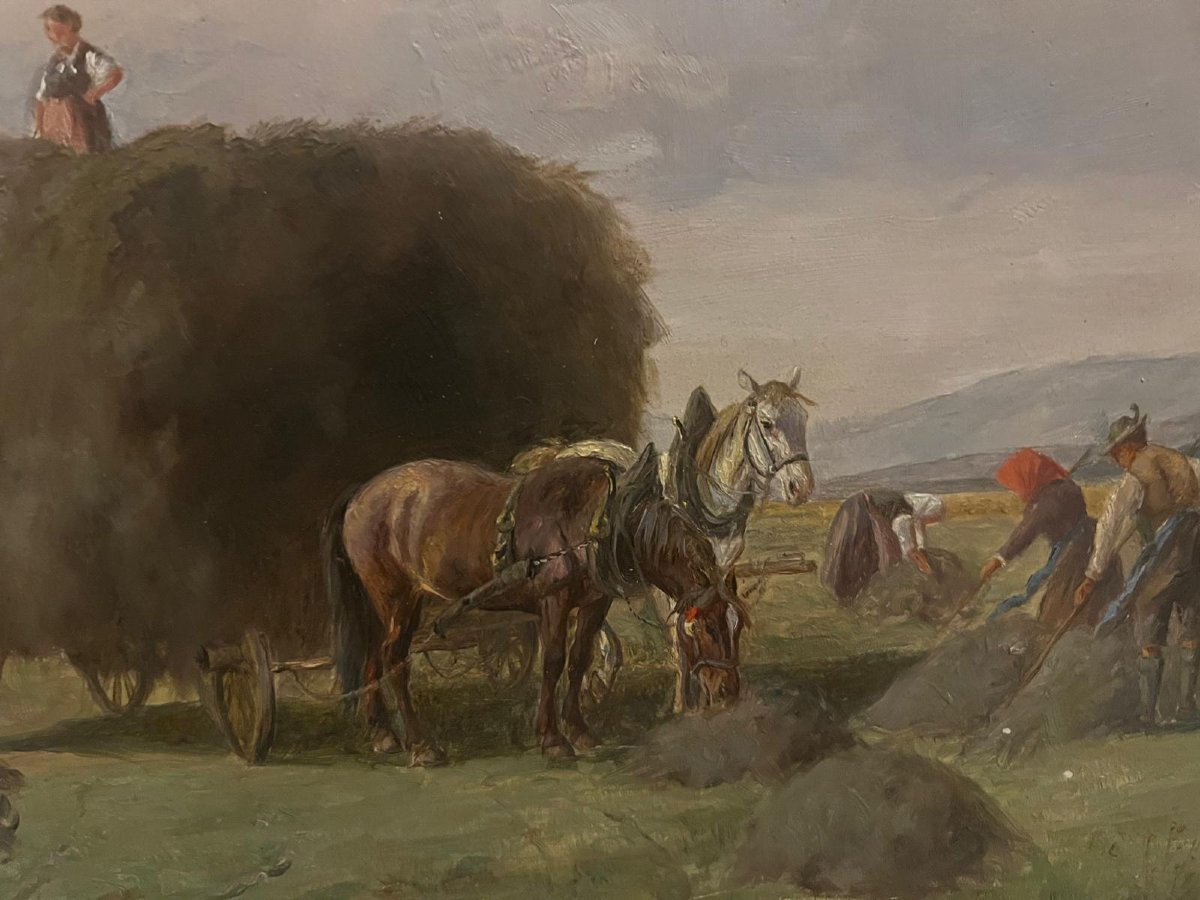 Painting Of Field Work, Haymaking, Signed Ludwig Müller Cornelius 1864-1946.-photo-3