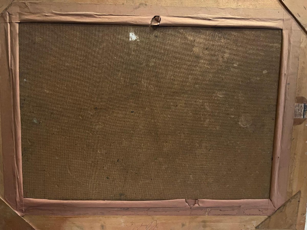 Landscape Painting Mountains With Chalet Signed Burgger, Beautiful Frame. -photo-5