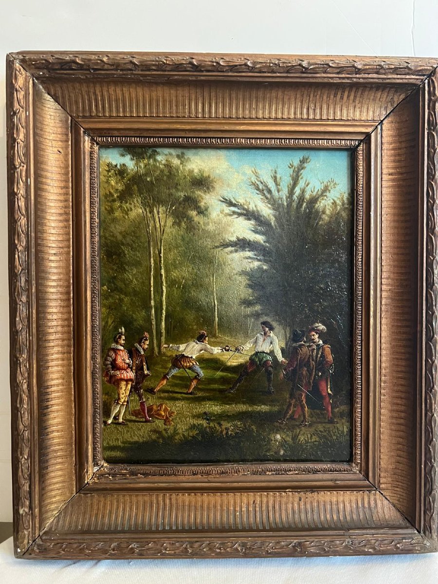 Tableau 19ème  Duel surveillé par les Juges, Signé illisible bas Gauche. -photo-4