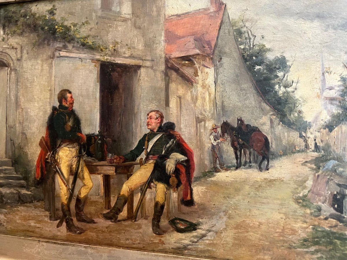 19th Century Painting Officers' Pause Signed Remains Of Signature, B G.-photo-4