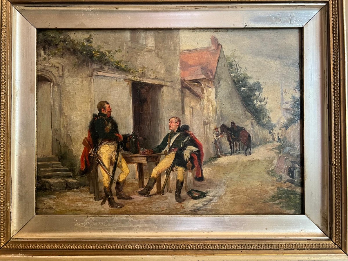 19th Century Painting Officers' Pause Signed Remains Of Signature, B G.