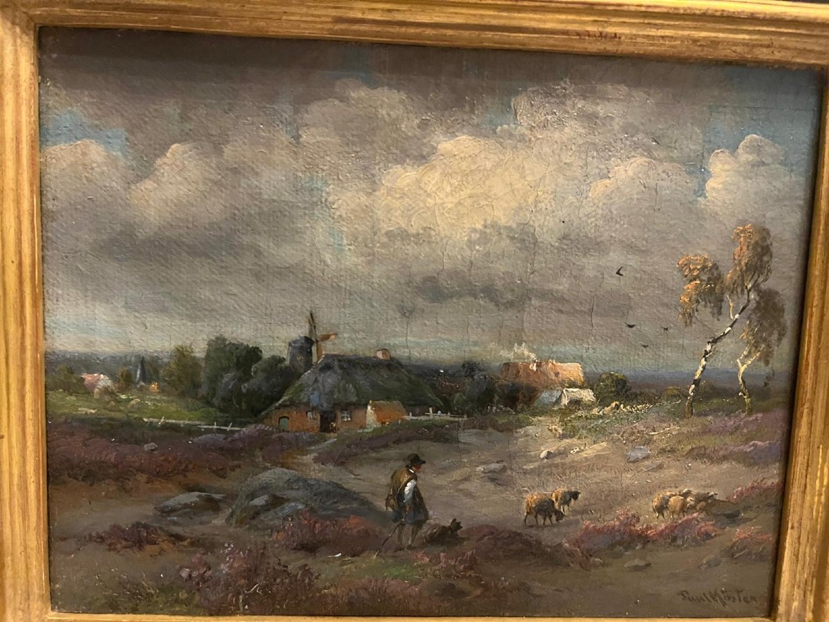 Painting Of A Sheep Herder Signed Paul Köster 19th Century. -photo-2