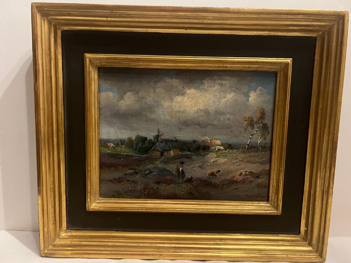 Painting Of A Sheep Herder Signed Paul Köster 19th Century. -photo-3