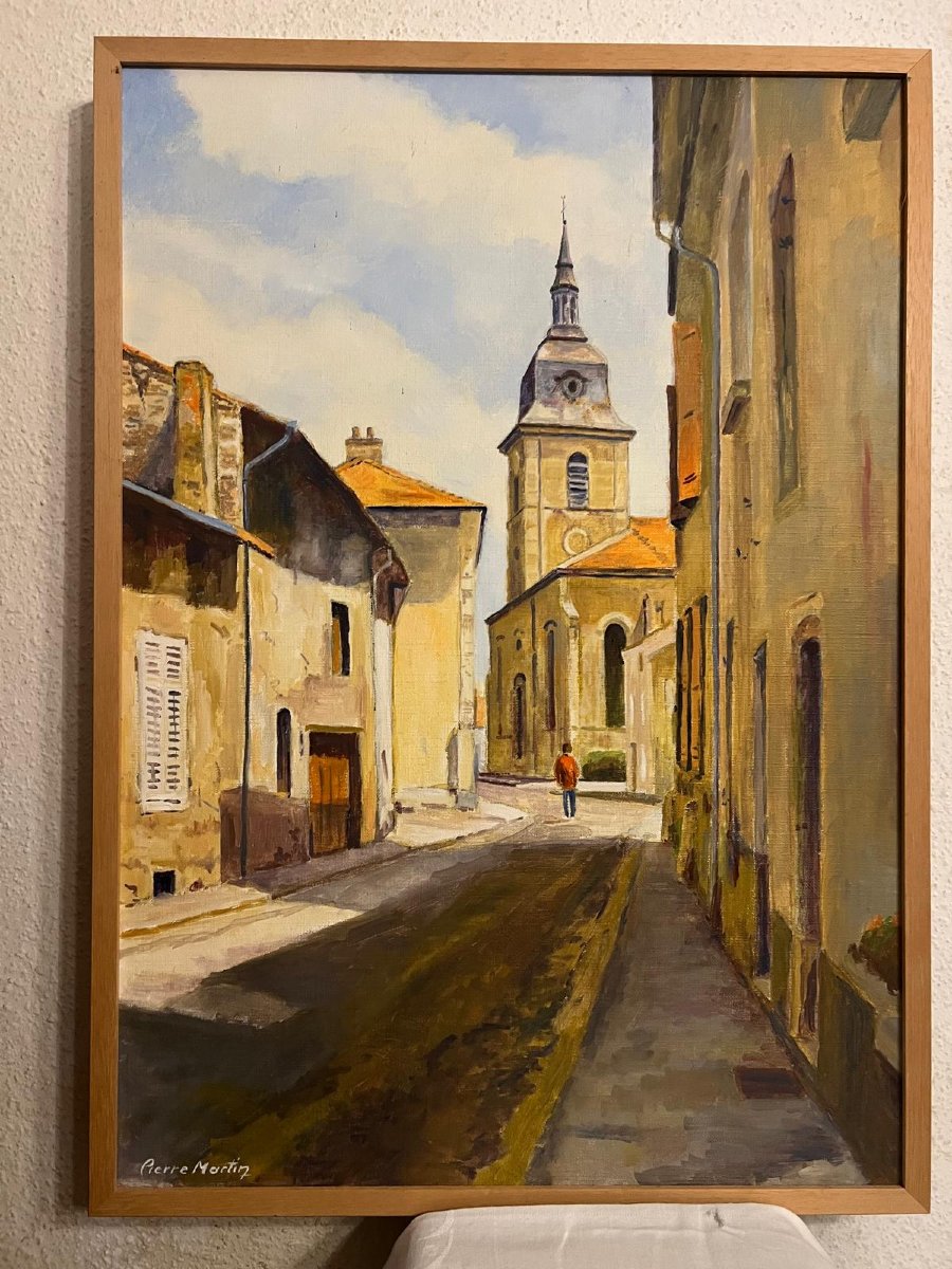 Painting Village Lorain Signed Pierre Martin, Born In Luneville 1924.-photo-3