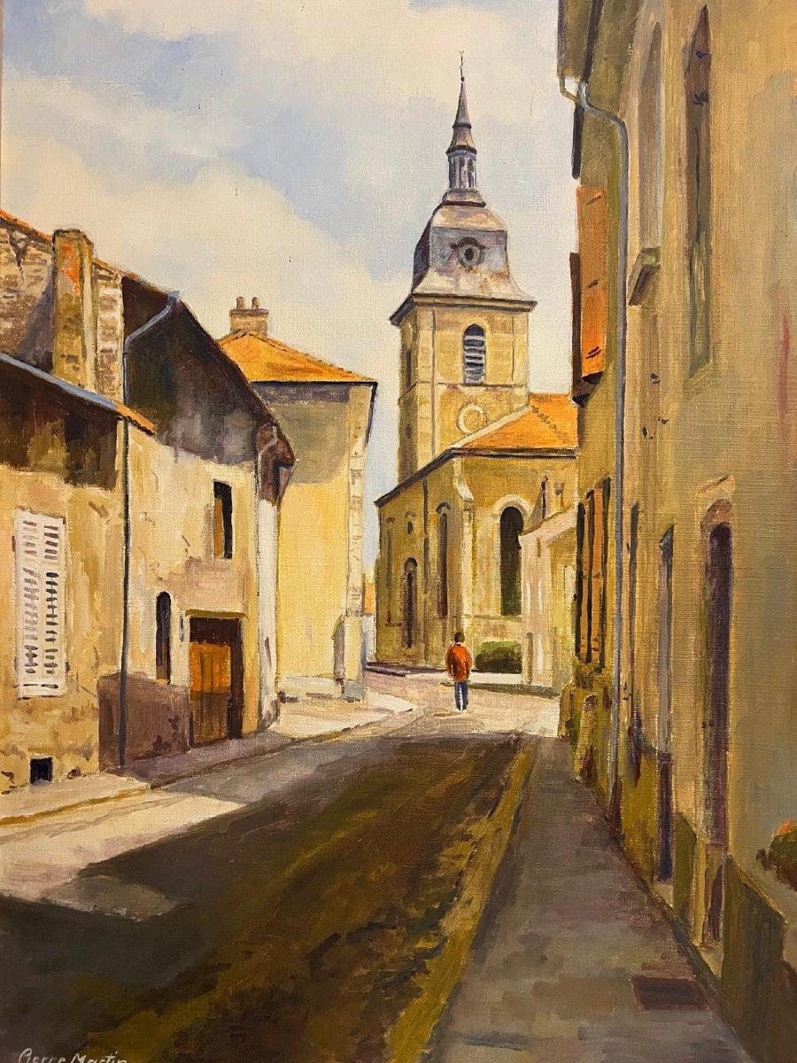 Painting Village Lorain Signed Pierre Martin, Born In Luneville 1924.-photo-1