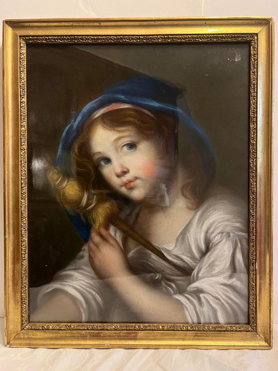 Tableau 18 ème  Portrai de jeune fille Pastel sur Carton -photo-2