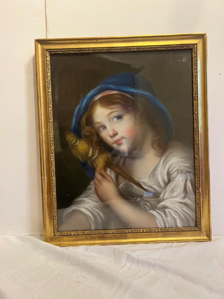 Tableau 18 ème  Portrai de jeune fille Pastel sur Carton -photo-3