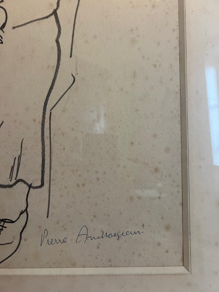 Painting Portrait Old Woman Signed Pierre Ambrogiani 1907 - 1988 , Drawing On Paper. -photo-3