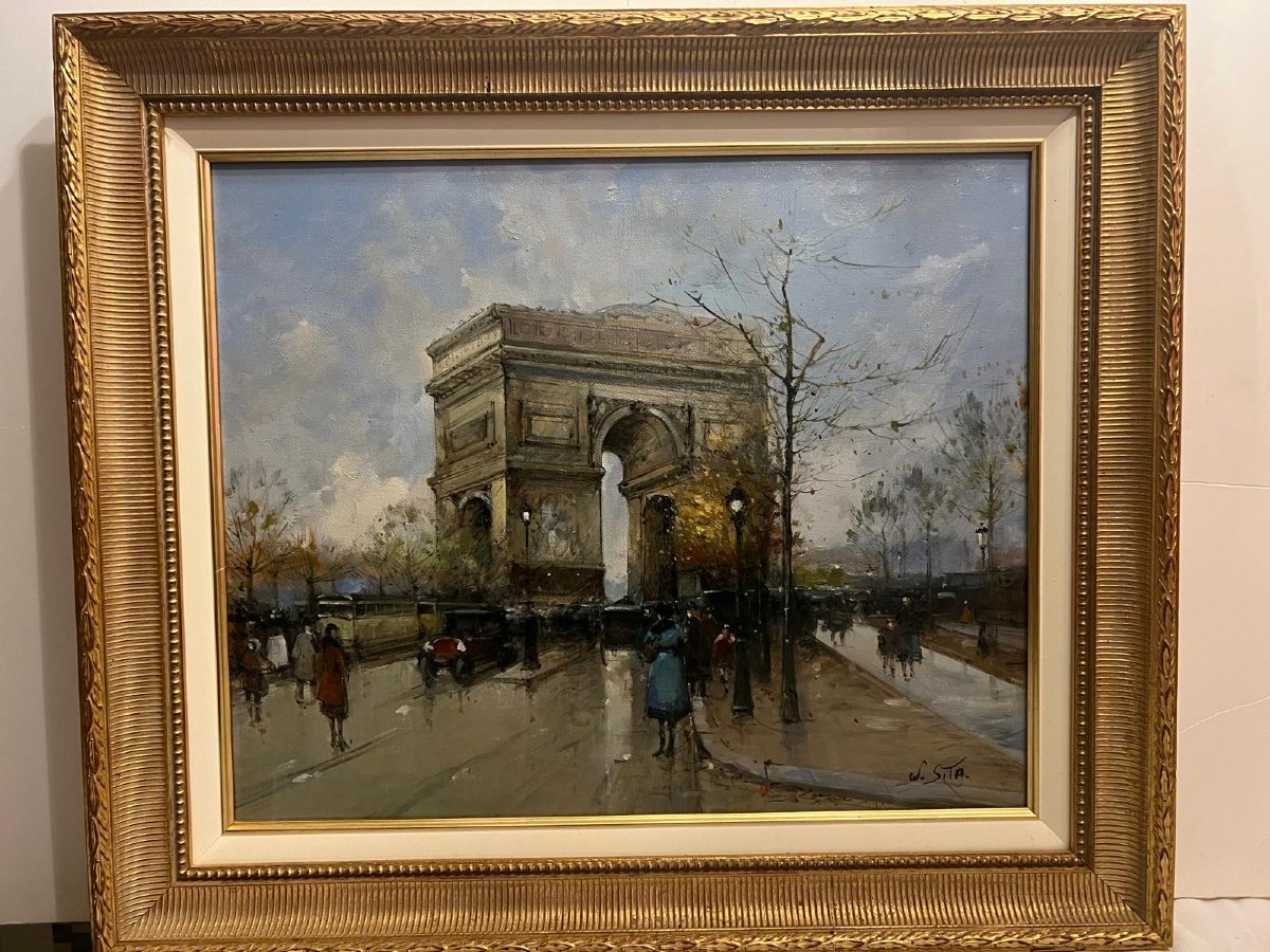 Animated Arc De Triomphe Painting Signed Walter Sita.-photo-2
