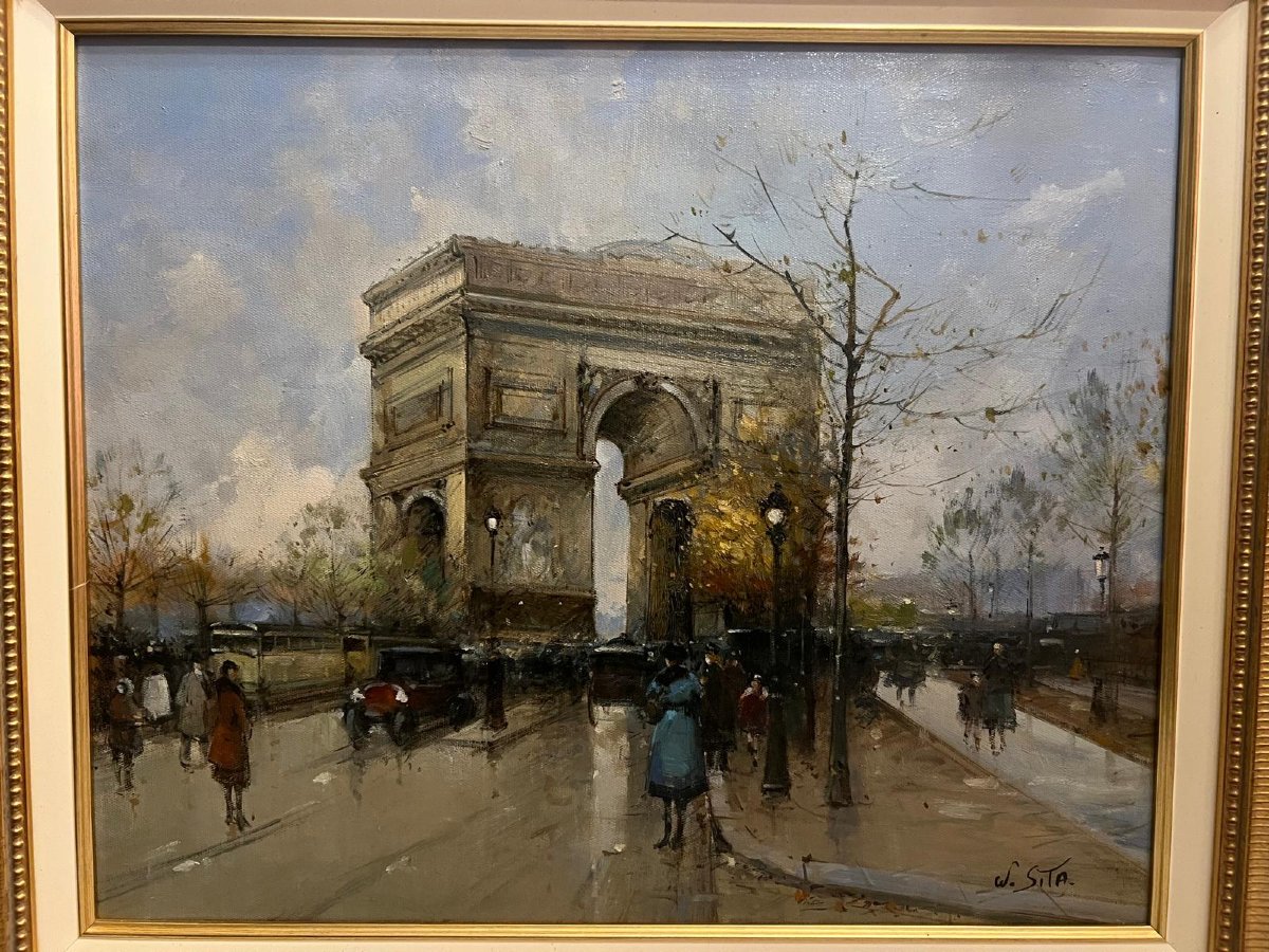 Animated Arc De Triomphe Painting Signed Walter Sita.-photo-3